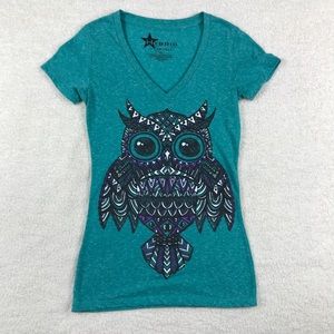 Owl graphic design V-neck T-shirt Hybrid Apparel